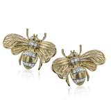18K YG bee earrings from our nature collection with brushed textured wings & 0.17 ctw of diamonds, with post backs