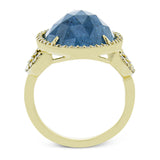 MAKE A STATEMENT WITH THIS STUNNING 18K YELLOW GOLD ONE OF A KIND RING FEATURING A 10.94CT GREEN TOURMALINE AND .32CTTW DIAMONDS.