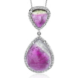 18K WHITE GOLD PENDENT FEATURING .41CTTW DIAMONDS DURROUNDING 10.24CTTW WATERMELON TOURMALINE STONES.