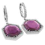18K WHITE GOLD GEOMENTRIC SHAPPED EARRINGS FEATURING 16.91CT WATERMELON TOURMALINE EARRINGS AND .30CTTW DIAMONDS.