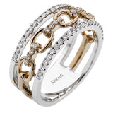 This right hand ring has the perfect balance of modern flair and sophistication.  Crafted in 18K white and rose gold, this band features .31cttw diamonds.