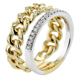 This stylish right-hand ring from our chain link collection, evokes a modern elegance in yellow and white gold accented with 0.23 ctw of white diamonds