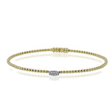 18K YG beaded bangle with diam accent and magnetic closure, perfect bangle for stacking