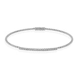 18K white gold beaded bangle with a bar of shimmering diamonds in the center 0.26 ctw, and a magnetic closure