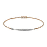 18K RG beaded bangle with a bar of shimmering diamonds in the center 0.28 ctw, and a magnetic closure