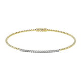18K YG beaded bangle with a bar of shimmering diamonds in the center 0.28 ctw, and a magnetic closure