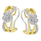 These nature inspired earrings 0.33 ctw. in 18K 2tone, adorn your ears with warm yellow gold bars highlighted by a swirl of white diamonds and a diamond flower design.