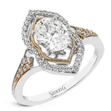 A unique art deco style engagement ring in two-tone 18K gold accented by 0.21 ctw. of round diamonds