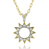 A Celestial themed diamond pendant in 18K yellow gold shines with 0.85 ctw of diamonds, on an open link chain 19