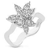 This one of a kind floral design diamond ring set in 18K white gold, sparkles with 0.43 ctw of brilliant white diamonds