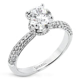 18K white gold enagement rings with .43cttw micro pave set diamonds including an under halo design. (*center stone sold separately)