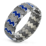 Express your style in this men's titanium band with a bold zig zag pattern and blue enamel accents