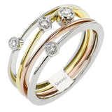 The perfect accessory, this ring features 18K white, yellow and rose gold and .10 diamonds.
