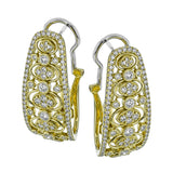 This 18K yellow gold diamond pendant features clusters of diamonds 0.53 ctw set in gold oval bezels, and suspended on a white gold 18 chain