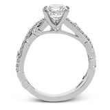 This distinctive, dynamic ring with an intertwined design is specially crafted for an emerald shaped center stone.