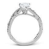 This unique 18k white gold engagement ring features .22 ctw of white diamonds in an interwoven design.