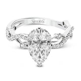 This unique 18k white gold engagement ring features .22 ctw of white diamonds in an interwoven design.