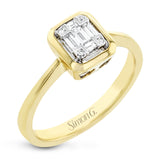 This ring makes a singular statement with smooth, high polish 18k gold and a center mosaic of diamonds that form an emerald shape.