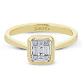 This ring makes a singular statement with smooth, high polish 18k gold and a center mosaic of diamonds that form an emerald shape.