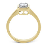 This ring makes a singular statement with smooth, high polish 18k gold and a center mosaic of diamonds that form an emerald shape.