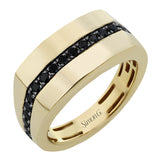 This substantial 14k yellow gold men's band is highlighted by a bold line of .63 ctw of black diamond through the center.