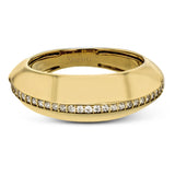 Smooth 18k yellow gold is accentuated by a central line of .23 ctw of glimmering white diamonds in this modern ring that adds the perfect touch of luxury to every day.