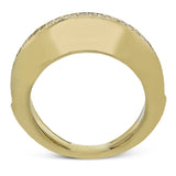 Smooth 18k yellow gold is accentuated by a central line of .23 ctw of glimmering white diamonds in this modern ring that adds the perfect touch of luxury to every day.
