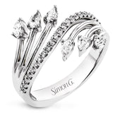 Lines of diamonds and gold wrap around your finger in this dynamic ring which combines round and pear shaped diamonds.
