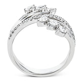 Lines of diamonds and gold wrap around your finger in this dynamic ring which combines round and pear shaped diamonds.