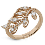 18K yellow gold fashion ring from our nature collection, in a leaf design is sprinkled with diamonds 0.45 ctw., representing morning dew.