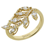 18K yellow gold fashion ring from our nature collection, in a leaf design is sprinkled with diamonds 0.45 ctw., representing morning dew.
