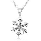 Outshine the brightest winter snow in this sparkling snowflake pendant crafted from 18k white gold and set with .07 ctw of white diamonds.