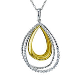 A beautiful pendant for everyday wear, this two-tone 18k gold necklace features a teardrop shape and .22 ctw of white diamonds.