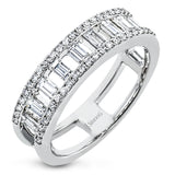 Baguette diamonds stand to attention and create and architectural effect in this unique 18k white gold ring design.