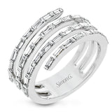 Baguette diamonds set into horizontal rows give this ring a unique look, like multiple rings stacked.