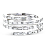 Baguette diamonds set into horizontal rows give this ring a unique look, like multiple rings stacked.