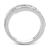Baguette diamonds set into horizontal rows give this ring a unique look, like multiple rings stacked.