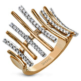 This yellow/white 2tone ring has a concave shape and features alternating bars of high polish gold, and diamonds 0.41 ctw.