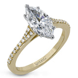 Simple yet stunning, this graceful engagement ring is made for a marquise cut center stone and is set with .16 ctw of white diamonds.