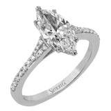 Simple yet stunning, this graceful engagement ring is made for a marquise cut center stone and is set with .16 ctw of white diamonds.