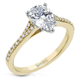Simple yet stunning, this graceful engagement ring is made for a pear cut center stone and is set with .16 ctw of white diamonds.