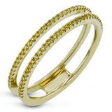 This beautiful two-tone 18k gold wedding set features an organic design white gold inner ring, with a yellow gold jacket surrounding it that is set with .22 ctw of yellow diamonds.