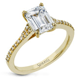 Simple yet stunning, this graceful engagement ring is made for an emerald cut center stone and is set with .16 ctw of white diamonds.