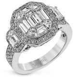 Make a statement!  This iconic Simon G. design features 18K white and rose gold and a total of over 3 cttw white diamonds and .28cttw natural pink diamonds.