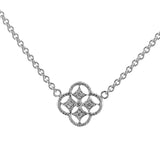 This charming necklace features a delicate design of two-tone gold set with .04 ctw of white diamonds.