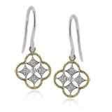 These earrings are perfect for everyday wear with a two-tone gold patterns set with .08 ctw of sparkling white diamonds.