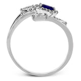 This delightful 18k gold ring is set with one .30 ctw sapphire and .06ctw of white round diamonds and .16ctw marquise diamonds in its bypass design
