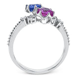 Crafted in 18k white gold, this distinctive fashion ring showcases multiple sapphires in beautiful tones of blue and pink.