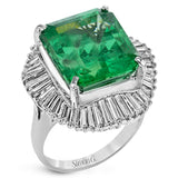Symbolizing rebirth, renewal and growth, the emerald is the focus of this exquisite one of a kind design.  Set in platinum, this 16.62ct emerald is surrounded by 2.82cttw baguette diamonds.