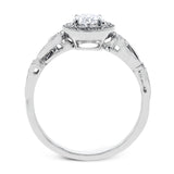 Reflecting a lovely romantic design, this white gold classic engagement ring features .16 ctw round cut white diamond accents.